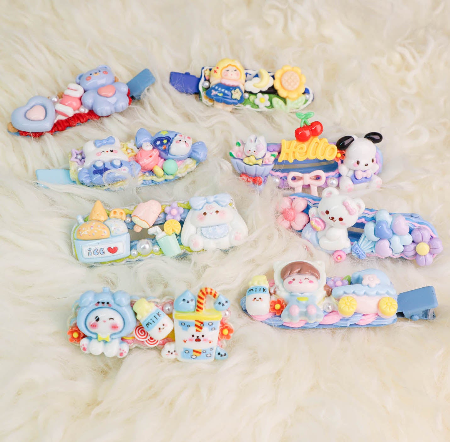 Handmade hair clips by kids Blue Cartoon